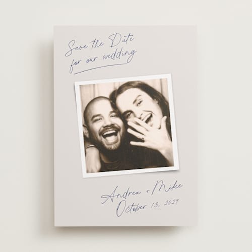 This is a mist save the date with standard by Side Note Design called candid ink printing on recycled smooth signature in standard