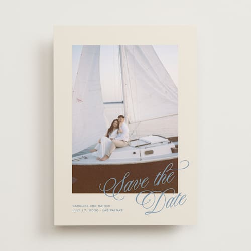 This is a capri save the date with standard by Creo Study called classic contemporary printing on recycled smooth signature in standard