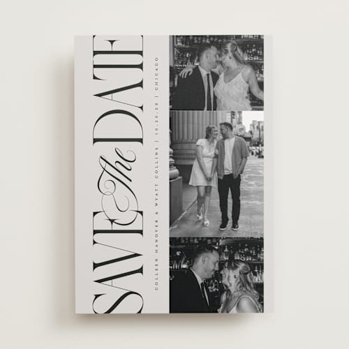 This is a stone save the date with standard by Laura Hankins called sideline printing on recycled smooth signature in standard