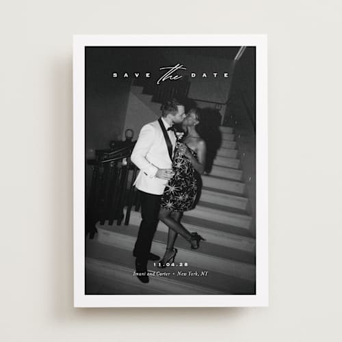 This is a diamond save the date with standard by Eric Clegg called casual elegance printing on recycled smooth signature in standard