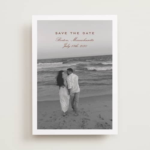 This is a pecan save the date with standard by chocomocacino called flatkaka printing on recycled smooth signature in standard