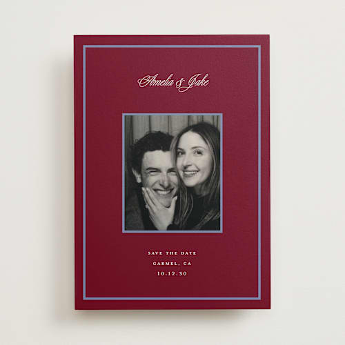 This is a cardinal save the date with standard by Laura Vuletic called orion printing on recycled smooth signature in standard