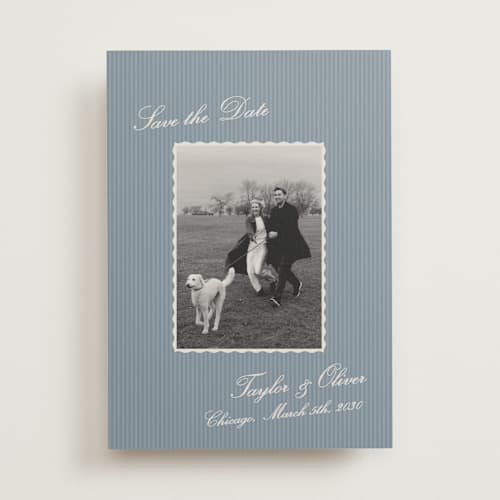 This is a ocean save the date with standard by Kristie Kern called a vintage vibe printing on recycled smooth signature in standard