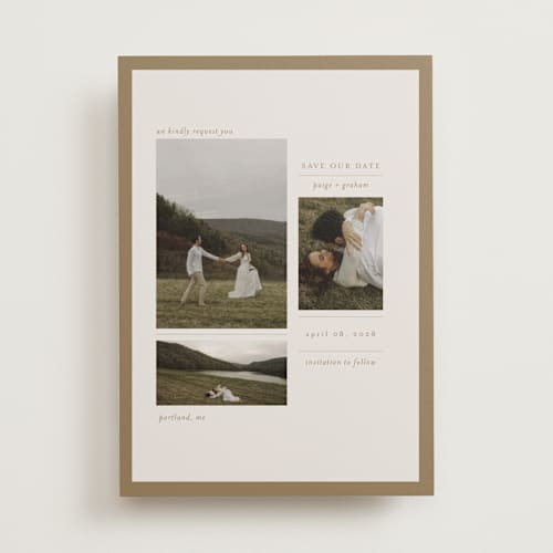 This is a linen save the date with standard by Bramble Studio called savour printing on recycled smooth signature in standard