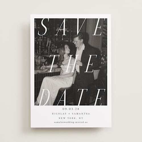 This is a ink save the date with standard by Olivia Raufman called felicity printing on recycled smooth signature in standard