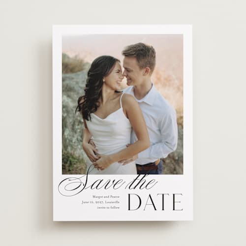 This is a paper save the date with standard by Stacey Meacham called classic manor printing on recycled smooth signature in standard