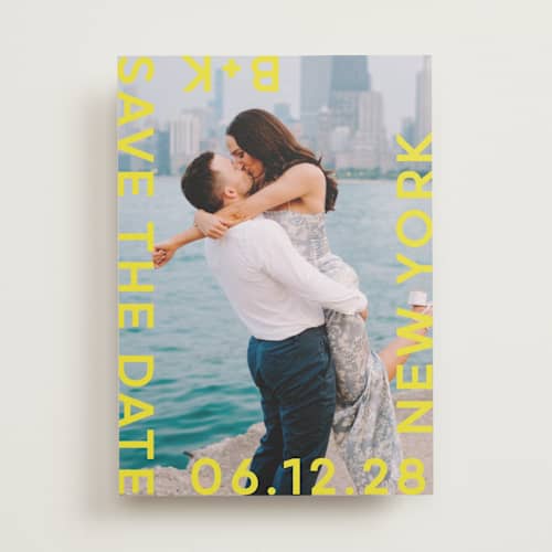 This is a sunflower save the date with standard by Lori Wemple called type printing on recycled smooth signature in standard