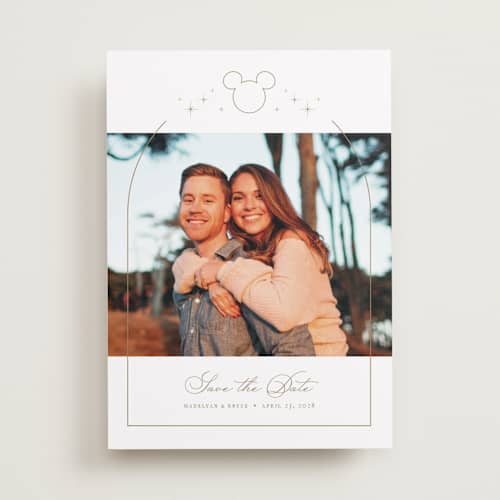 This is a celebration save the date with standard by Jennifer Postorino called disney's minimal mickey mouse printing on recycled smooth signature in standard