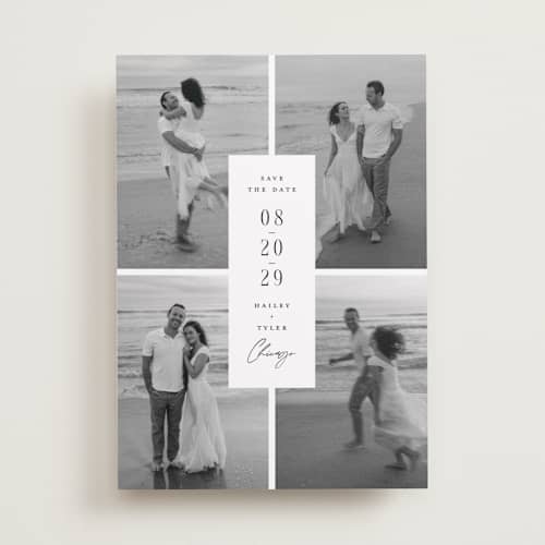 This is a snow save the date with standard by Michelle Taylor called focused printing on recycled smooth signature in standard