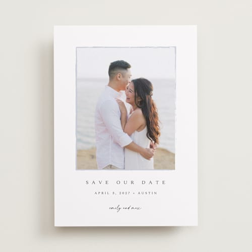 This is a shadow save the date with standard by Kasia Labocki called border printing on recycled smooth signature in standard