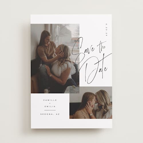 This is a ink save the date with standard by Kristie Kern called flirt printing on recycled smooth signature in standard