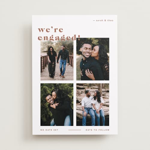 This is a terracotta save the date with standard by Blustery August called bold printing on recycled smooth signature in standard