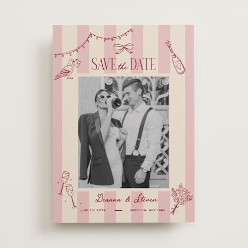 This is a rose save the date with standard by Jennifer Lew called thompson printing on recycled smooth signature in standard
