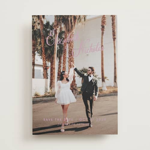 This is a lilac dreams save the date with standard by Design Lotus called lavender dreams printing on recycled smooth signature in standard