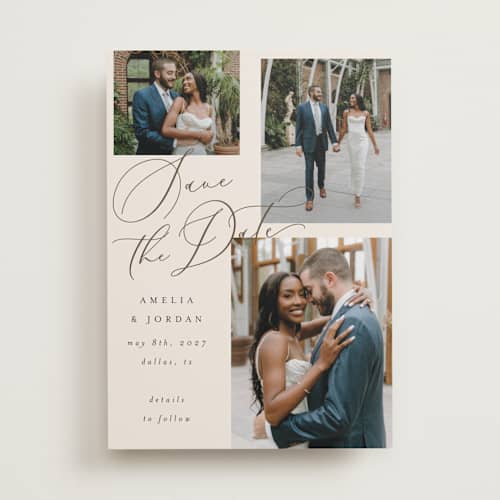 This is a ecru save the date with standard by AK Graphics called whimsy printing on recycled smooth signature in standard