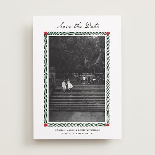 This is a rose save the date with standard by Studio Suku called garden rose printing on recycled smooth signature in standard