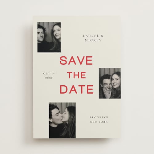 This is a poppy save the date with standard by Studio Suku called little snapshots printing on recycled smooth signature in standard