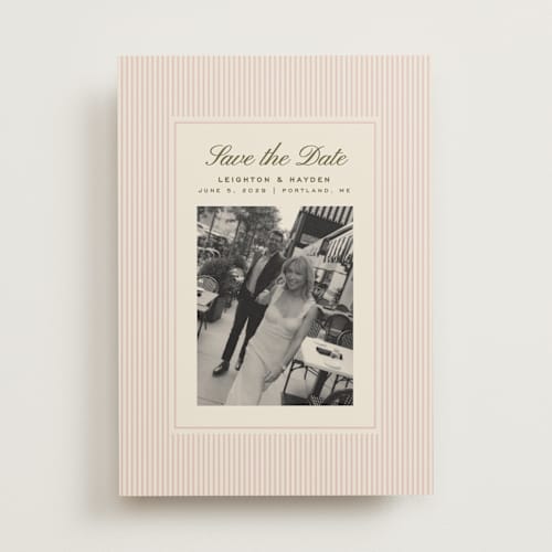 This is a blush save the date with standard by Ellen Schlegelmilch called hayden printing on recycled smooth signature in standard