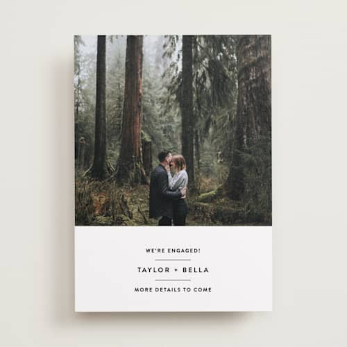 This is a ebony save the date with standard by Olivia Raufman called composed printing on recycled smooth signature in standard