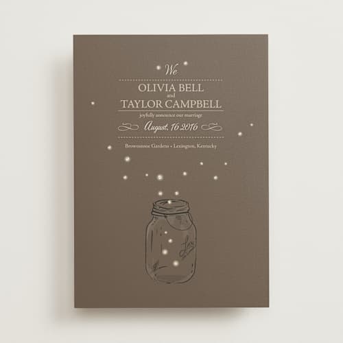 This is a zuni brown wedding announcements with standard by Paige Rothhaar called fireflies printing on signature in standard