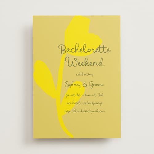 This is a island citrus bachelorette party invitations with standard by Morgan Kendall called bloom printing on signature in standard