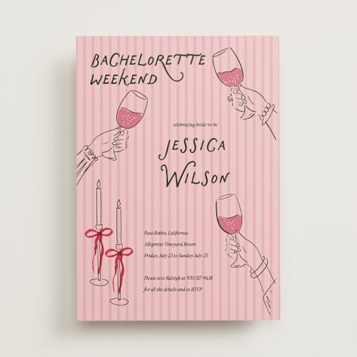 This is a rose bachelorette party invitations with standard by Jenna Holcomb called galentines cheers printing on signature in standard