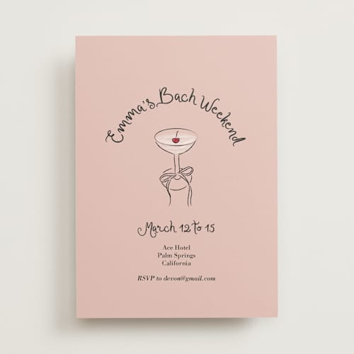 This is a cherry bachelorette party invitations with standard by Helena Vitto called cherry printing on signature in standard
