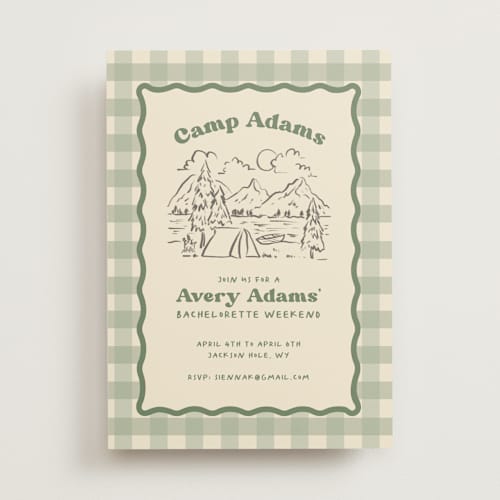 This is a sage bachelorette party invitations with standard by Creo Study called camp mitzvah printing on signature in standard