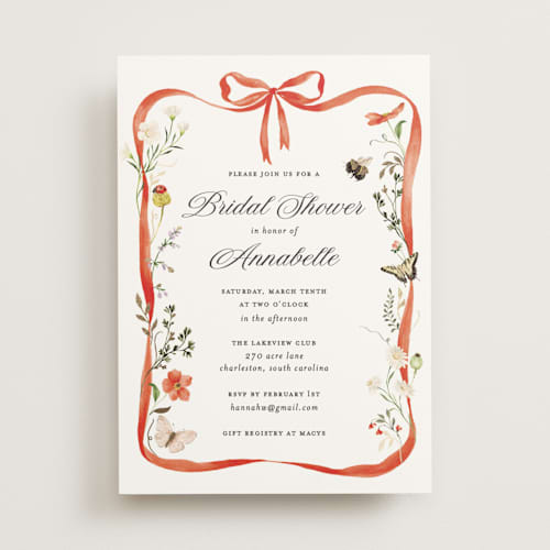 This is a verona sunset bridal shower invitations with foil pressed by Sarah Knight called fleur printing on signature in standard