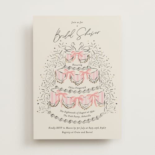 This is a peony bridal shower invitations with foil pressed by Jackie Crawford called sparkling wedding cake printing on signature in standard