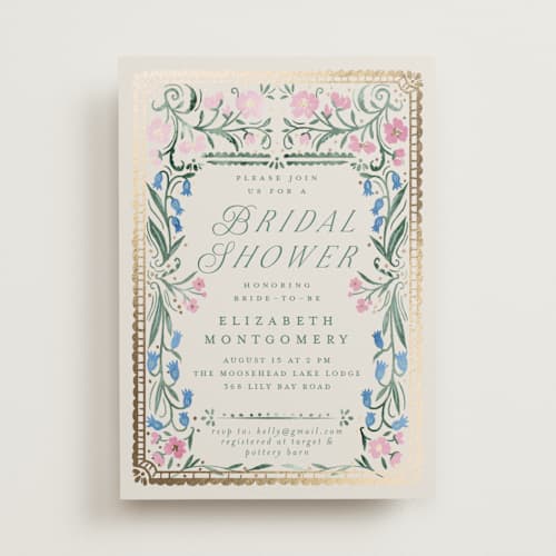 This is a evergreen bridal shower invitations with foil pressed by Petra Kern called book cover printing on signature in standard