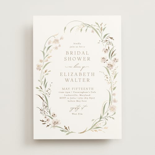 This is a spring mist bridal shower invitations with foil pressed by Erin L. Wilson called meadow printing on signature in standard