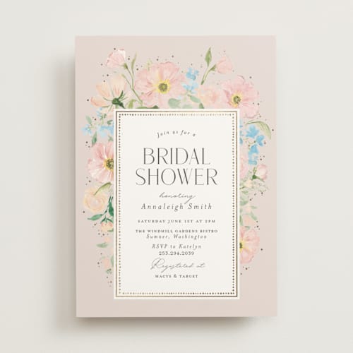 This is a bisque bridal shower invitations with foil pressed by Itsy Belle Studio called fiona printing on signature in standard
