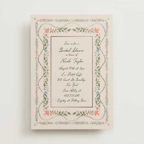 This is a garden bridal shower invitations with foil pressed by Elly called birdsong printing on signature in standard