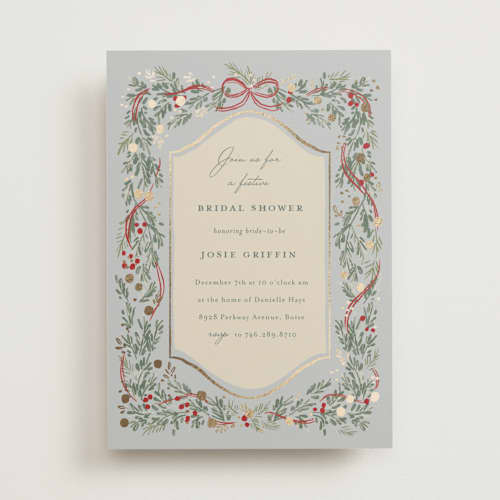 This is a frost bridal shower invitations with foil pressed by Rebecca Durflinger called festive garland printing on signature in standard