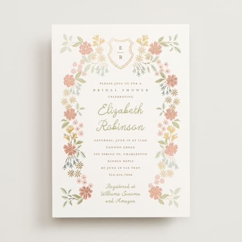 This is a peony bridal shower invitations with foil pressed by Erin German called libby printing on signature in standard