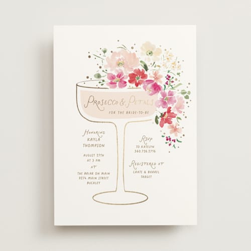 This is a valentine bridal shower invitations with foil pressed by Itsy Belle Studio called prosecco & petals printing on signature in standard