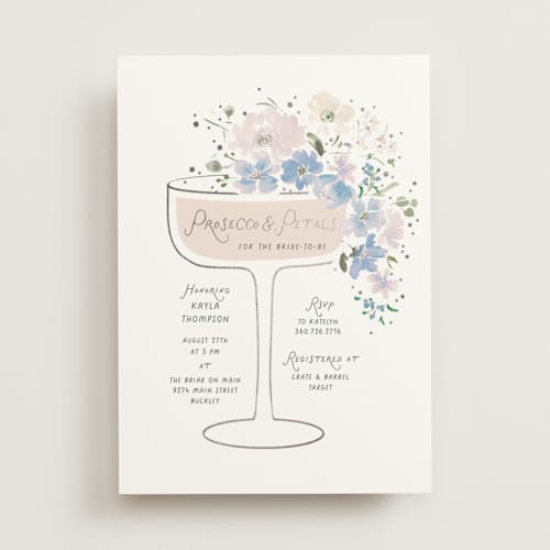 This is a bluebell bridal shower invitations with foil pressed by Itsy Belle Studio called prosecco & petals printing on signature in standard