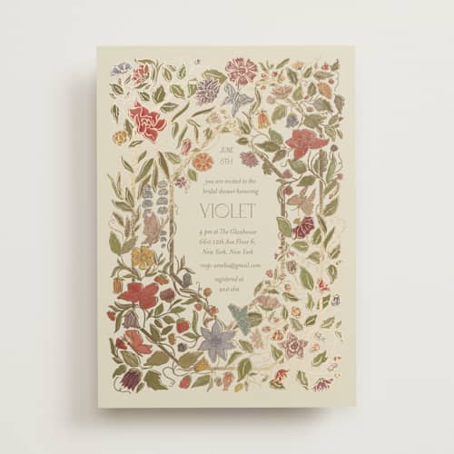 This is a mint bridal shower invitations with foil pressed by Simona Camp called radiant botany printing on signature in standard