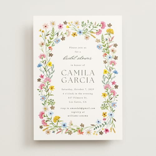 This is a garden bridal shower invitations with foil pressed by Yaling Hou Suzuki called bright garden printing on signature in standard