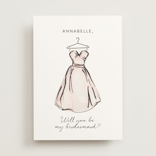 This is a blush will you be my bridesmaid cards with standard by Itsy Belle Studio called bridesmaid dress printing on signature in standard