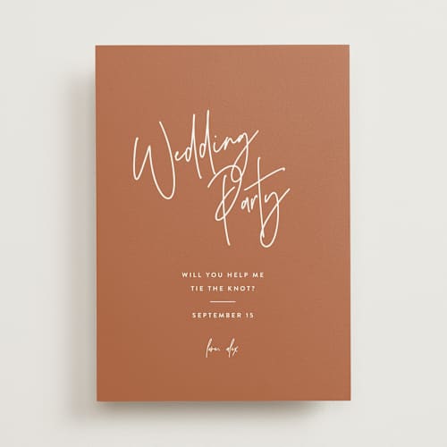 This is a rust will you be my bridesmaid cards with standard by JoAnn Jinks called marked printing on signature in standard