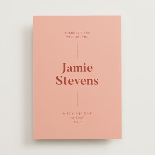 This is a peach will you be my bridesmaid cards with standard by Pati Cascino called no us without you printing on signature in standard