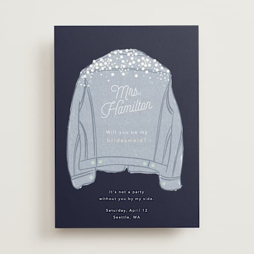 This is a chambray will you be my bridesmaid cards with standard by Hudson meet Rose called wife of the party printing on signature in standard