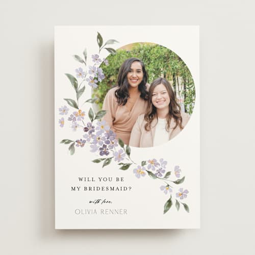 This is a periwinkle will you be my bridesmaid cards with standard by Itsy Belle Studio called sweeping vine printing on signature in standard