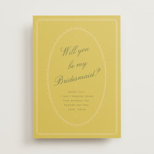 This is a island citrus will you be my bridesmaid cards with standard by Ani Somi called calia printing on signature in standard