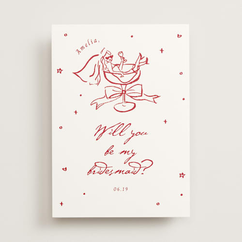 This is a wine will you be my bridesmaid cards with standard by Cass Loh called cheers to love printing on signature in standard