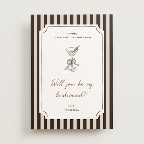 This is a whiskey will you be my bridesmaid cards with standard by Erin German called tini question printing on signature in standard