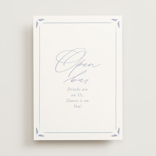 This is a pale cerulean wedding signs with standard by Sabrin Deirani called ocean dreams printing on doublethick in 5x7
