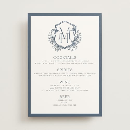 This is a provincial blue wedding signs with standard by Erin Deegan called hummingbird botanicals printing on doublethick in 5x7